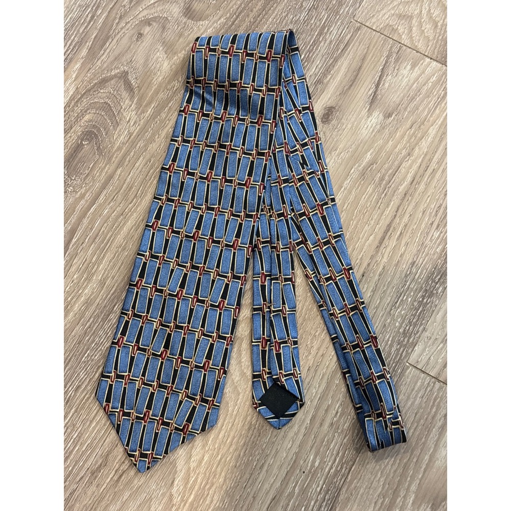 Ferrell Reed Nordstrom Mens Blue Geometric Silk Tie Hand Made USA